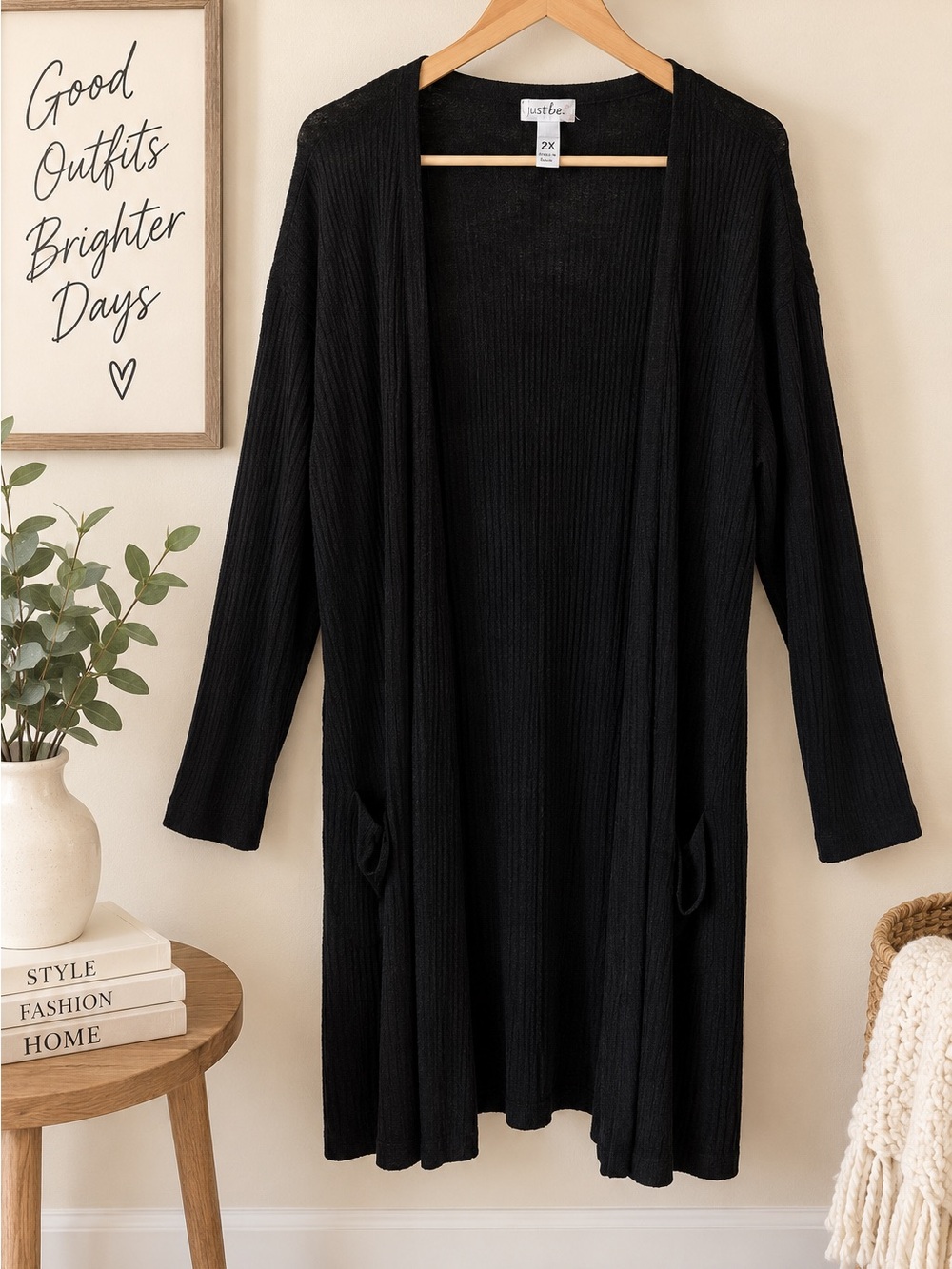Just Be… Black Ribbed Open Front Cardigan – Women’s 2X – Lightweight